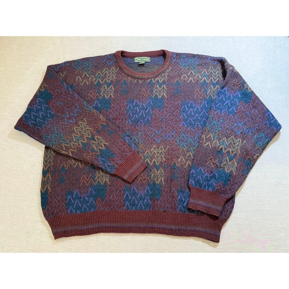 Vintage Croft & Barrow Geometric Pattern Knit Sweater Mens XL Made in Italy 90s.